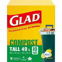 Glad&reg; Compostable Bags 23-13/16" x 30-1/2" 10 bags/box