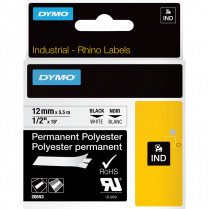DYMO&reg; Rhino&reg; Permanent Polyester Tape 1/2" Black on White