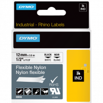 DYMO&reg; Rhino&reg; Flexible Nylon Tape 1/2" Black on White