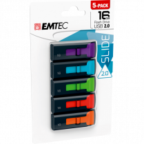 Emtec&trade; Slide 2.0 USB Flash Drives 16GB Assorted Colours 5/pkg
