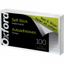 Oxford&reg; Self Stick Index Cards Ruled 3" x 5" White 100/pkg
