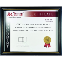 St. James&reg; Certificate/Document Frame with One-Piece Molding 12-1/4" x 9-7/10" x 1/2" Black w/ Gold Trim (#83916)