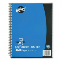 Hilroy 5 Subject Coil Notebook 8" x 10-1/2" Assorted Colours