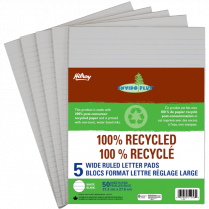 Hilroy Enviro-Plus&trade; 100% Recycled Writing Pads Wide Rule 50 sheets per pad Letter 5/pkg