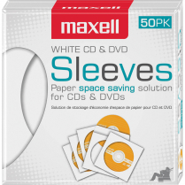 Maxell CD/DVD Sleeves White 50/pkg