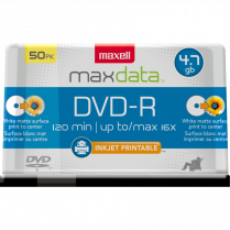Maxell Maxdata&trade; DVD-Rs 16X 4.7GB Printable White 50/spindle