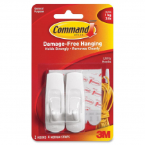 Command&trade; Adhesive Medium Mounting Hooks White 2/pkg