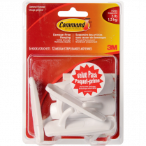 Command&trade; Adhesive Medium Mounting Hooks White 6/pkg