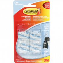 Command&trade; Adhesive Mini Hooks Clear 6/pkg