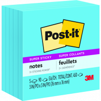 Post-it&reg; Super Sticky Notes Cubes 3" x 3"Electric Blue 5/pkg