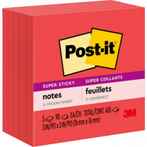 Post-it&reg; Super Sticky Notes Cubes 3" x 3" Candy Red 5/pkg