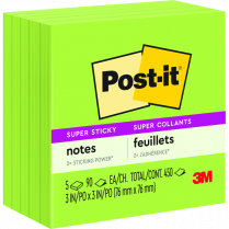 Post-it&reg; Super Sticky Notes Cubes 3" x 3" Limeade 5/pkg