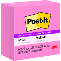 Post-it&reg; Super Sticky Notes Cubes 3" x 3" Neon Pink 5/pkg