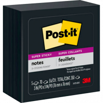 Post-it&reg; Super Sticky Notes Cubes 3" x 3" Black 5/pkg