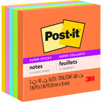 Post-it&reg; Super Sticky Notes 3" x 3" Energy Boost 5/pkg