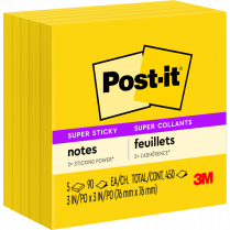 Post-it&reg; Super Sticky Notes Cubes 3" x 3" Electric Yellow 5/pkg