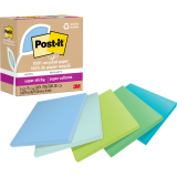 Post-it&reg; 100% Recycled Super Sticky Notes 3" x 3" 70 sheets per pad Assorted Oasis Colours 5 pads/pkg