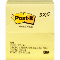 Post-it&reg; Notes 3" x 5" Yellow 12/pkg