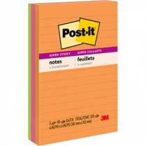 Post-it&reg; Super Sticky Notes 4" x 6" Lined Energy Boost 3/pkg