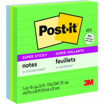 Post-it&reg; Super Sticky Notes 4" x 4" Lined Oasis 3/pkg