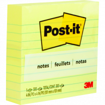 Post-it&reg; Notes Lined 4" x 4" 300 sheets per pad Yellow