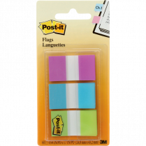Post-it&reg; Flags 1" 20 sheets per pad, Bright Blue, Purple, Bright Green 3 pads/pkg