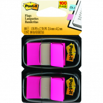 Post-it&reg; Flags 1&rdquo; x 1-11/16&rdquo; 50 Flags per Dispenser Bright Pink 2 dispensers/pkg