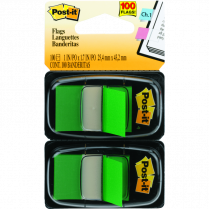 Post-it&reg; Flags 1&rdquo; x 1-11/16&rdquo; 50 Flags per Dispenser Green 2 dispensers/pkg
