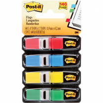 Post-it&reg; Flags 1/2" 35 flags per dispenser Red, Blue, Yellow and Green 4 dispensers/pkg
