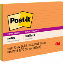 Post-it&reg; Super Sticky Meeting Notes 8" x 6" Lined  Energy Boost 4/pkg