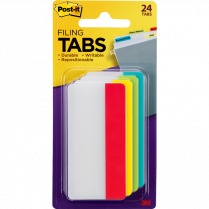 Post-it&reg; Filing Tabs Flat 3" x 1-1/2" Primary 6 tabs/pad 4 tabs/pkg
