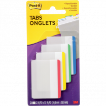 Post-it&reg; Filing Tabs Flat 2" x 1-1/2" Assorted 6 tabs/pad 4 pads/pkg