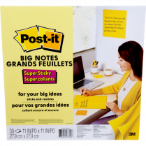 Post-it&reg; Super Sticky Big Notes 11" x 11", Yellow, 30sheet/pad