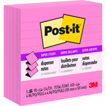 Post-it&reg; Super Sticky Recycled Pop-up Notes Lined 4" x 4" Neon Pink 5/pkg