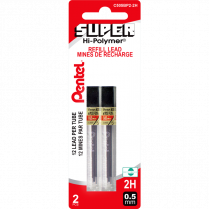 Pentel&reg; Super Hi-Polymer&reg; Pencil Leads 2H 0.5 mm 12 leads per tube 2 tubes/pkg