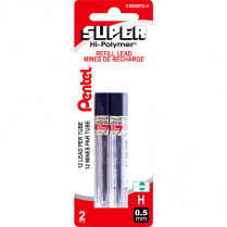 Pentel&reg; Super Hi-Polymer&reg; Pencil Leads H 0.5 mm 12 leads per tube 2 tubes/pkg