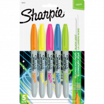 Sharpie&reg; Neon Permanent Markers Fine Tip Assorted Colours 5/pkg