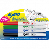 Expo&reg; Low Odour Dry Erase Markers Ultra Fine Assorted Colours 4/pkg