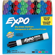 Expo&reg; Low Odour Dry Erase Markers Chisel Assorted Colours 36/box