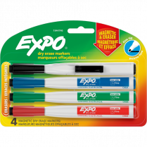 Expo&reg; Magnetic Dry Erase Markers with Eraser Chisel Tip Assorted Colours 4/pkg