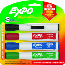 Expo&reg; Magnetic Dry Erase Markers with Eraser Assorted Colours 4/pkg