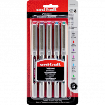 uni-ball&reg; Vision&trade; Roller Pens 0.7mm Assorted Colours with Grey Barrel 5/pkg