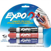Expo&reg; Low Odour Magnetic Clip Eraser with 3 Chisel Tip Markers