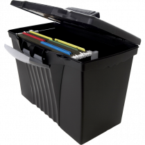 Storex&reg; File Totes with Organzier Lid 13-1/2" Black 17" Black
