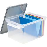 Storex&reg; Locking Handle Utility Tote Letter/Legal Clear with Grey Lid