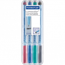 Staedtler&reg; Lumocolor&reg; Correctable Markers Medium Tip Assorted Colours 4/pkg