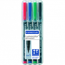 Staedtler&reg; Lumocolor&reg; Markers Permanent Super-Fine Tip Assorted Colours 4/pkg