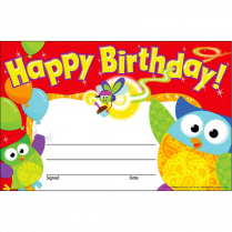 Trend&reg; Recognition Awards Happy Birthday Owl-Stars!&reg; 5-1/2" x 8-1/2" 30/pkg