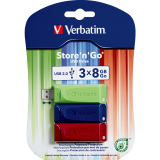 Verbatim&reg; Store 'n' Go&reg; USB Flash Drives 8GB Assorted Colours 3/pkg