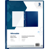 Winnable Poly Tang Clear Front Presentation Cover Letter Dark Blue 3/pkg